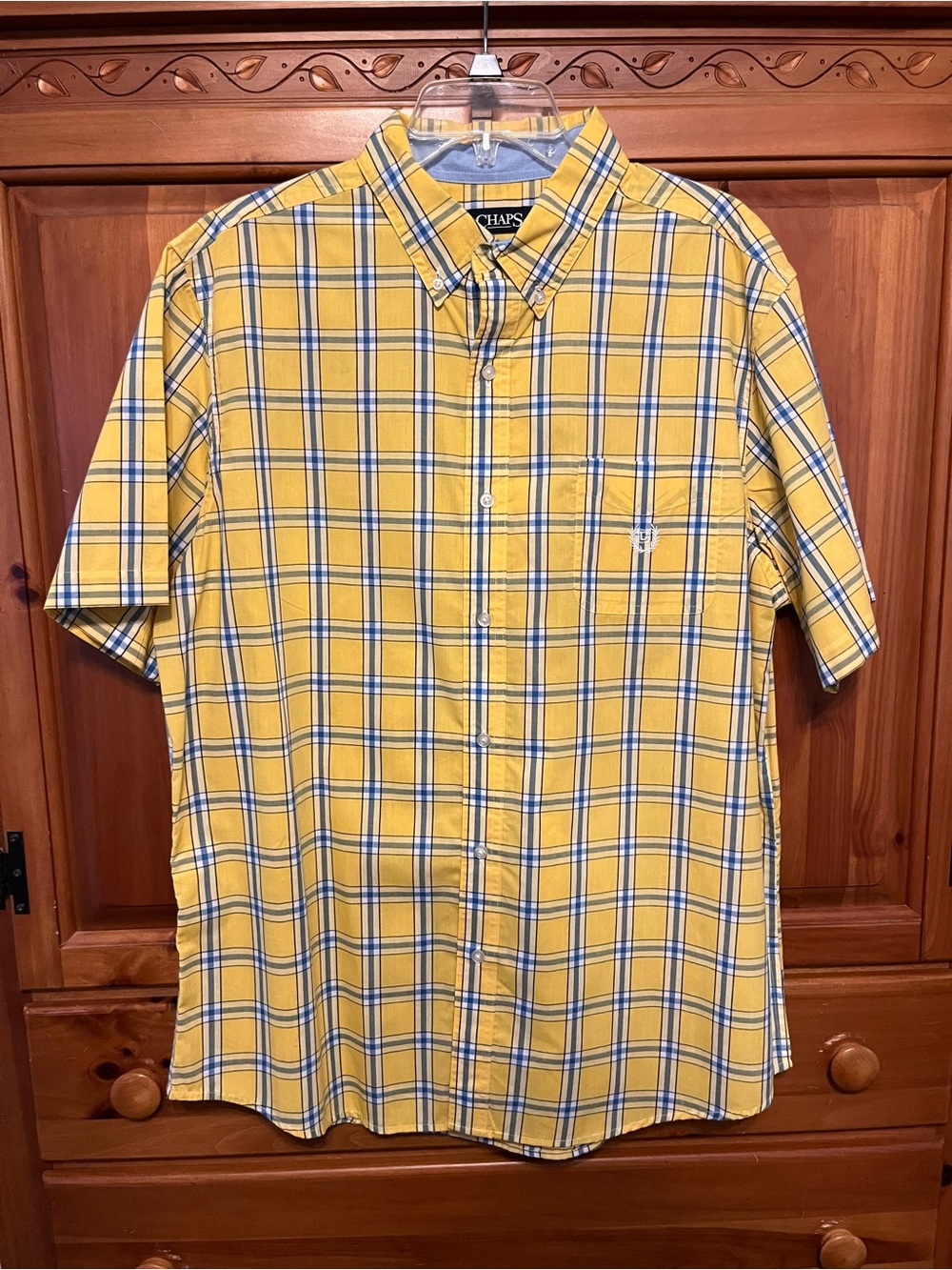 Chaps Men’s Easy Care Yellow Plaid Short-Sleeve Button-Down Shirt XL